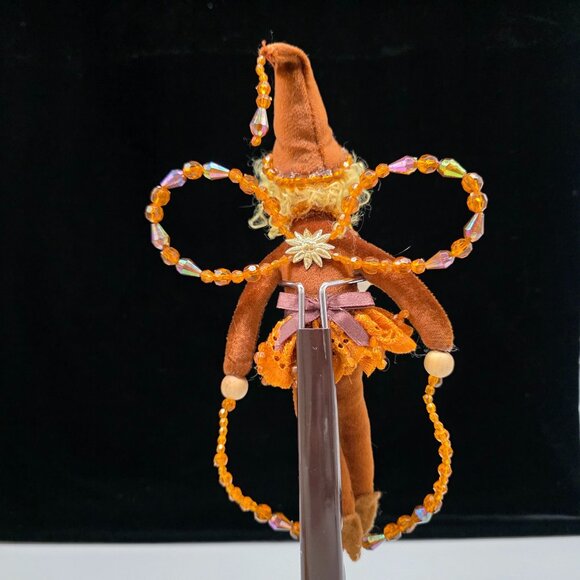 Department 56 Brown Velvet Fairy Doll Beaded Wings & Lace Skirt 10" - Picture 5 of 8